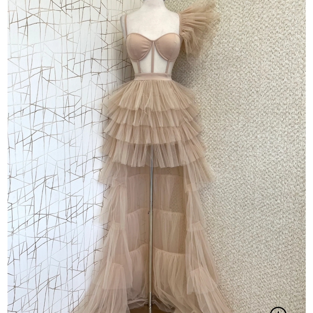 Dress With tulle, crepe color